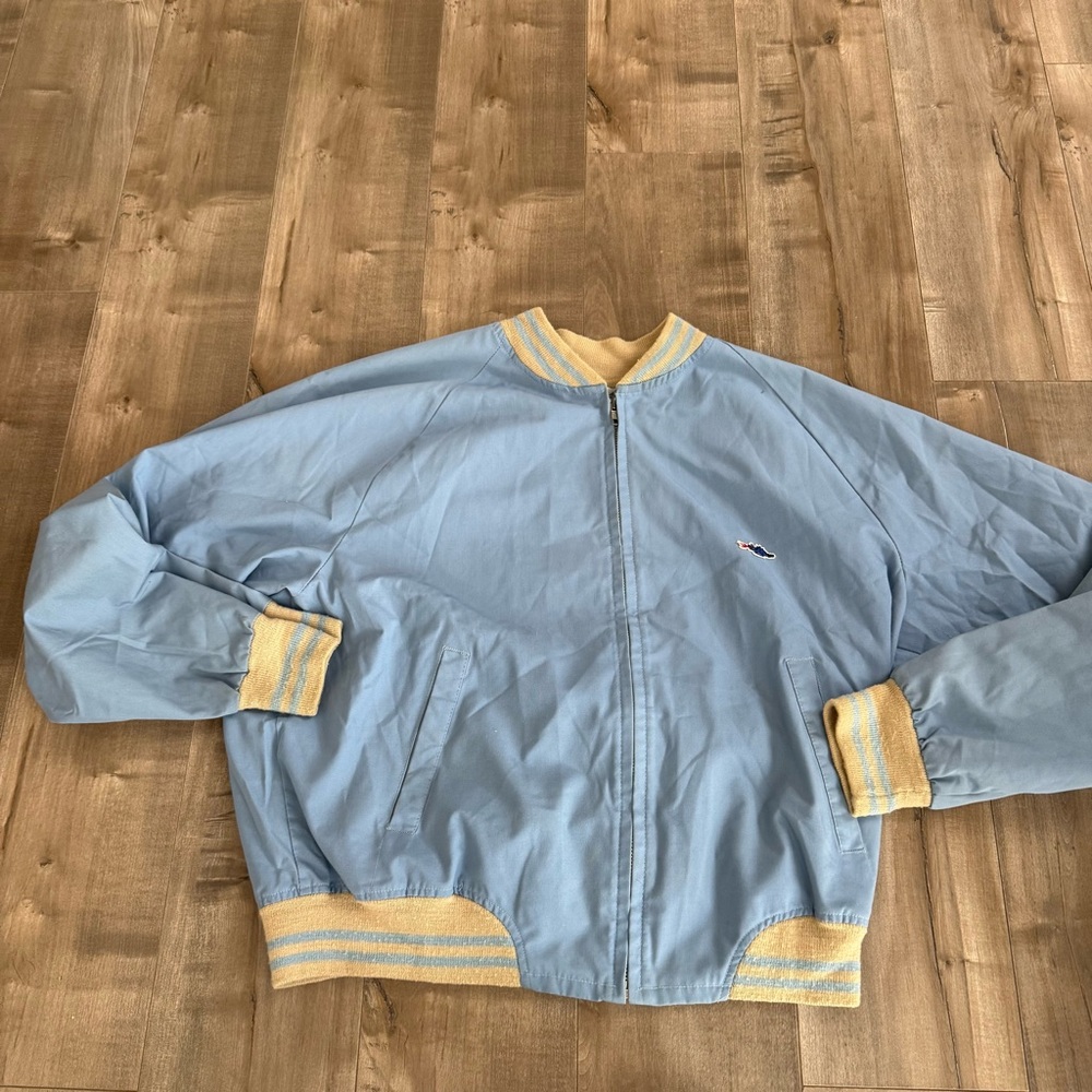 Vintage Sears Zip Up Jacket Bomber Style‎ XL Regular Powder Blue Dragon Logo